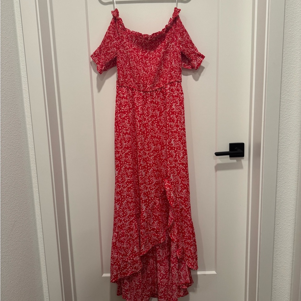 Red floral maxi dress